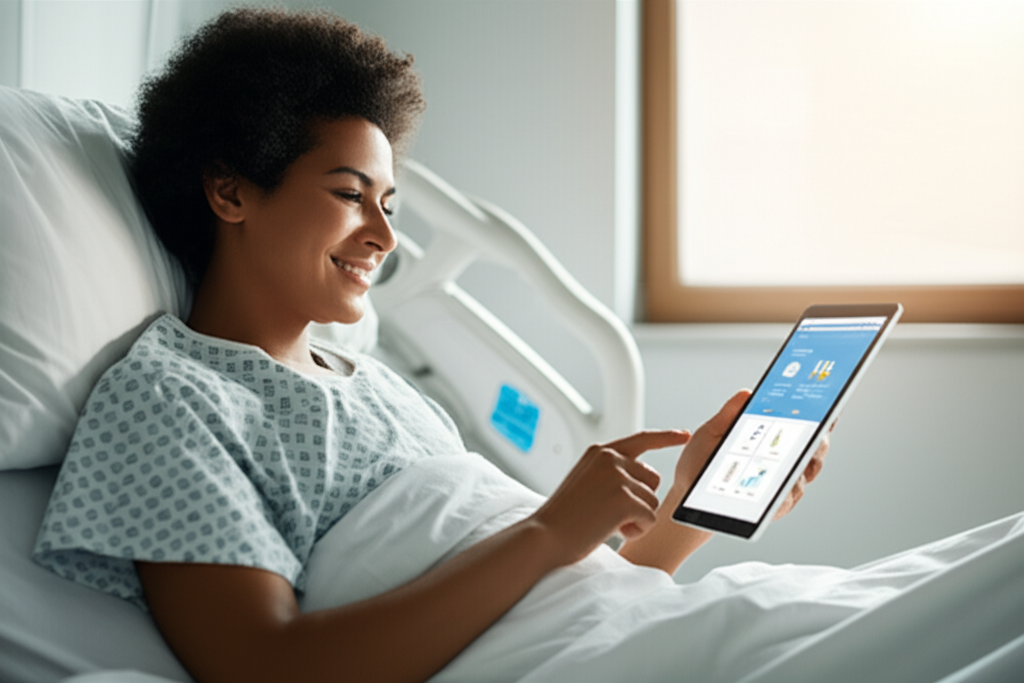 Patient using Forward Care interface on a tablet